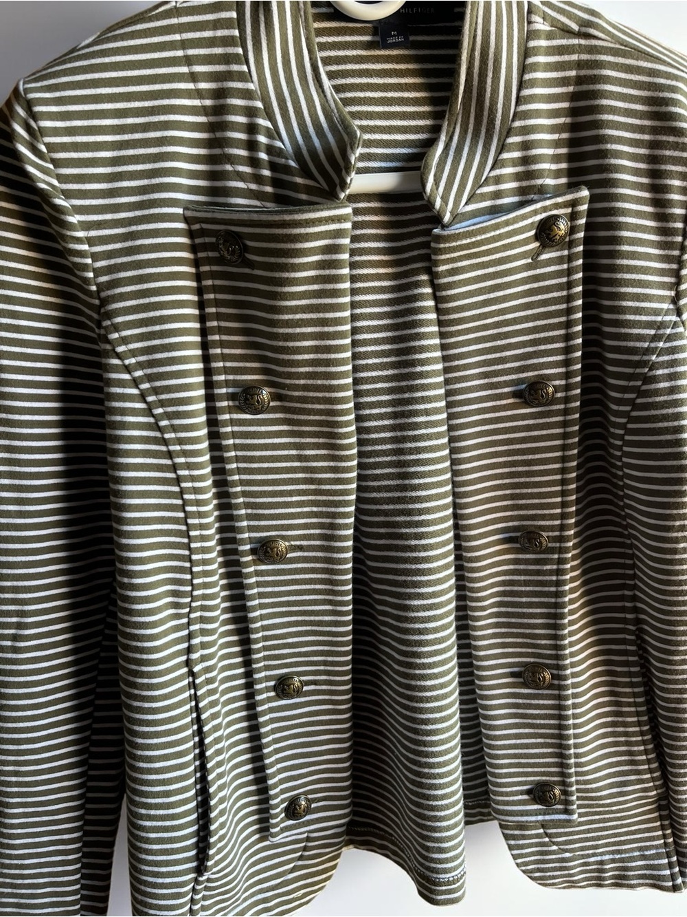 Tommy Hilfiger Olive Green & White Striped Military-Style Blazer NWOT Size M - Picture 6 of 9